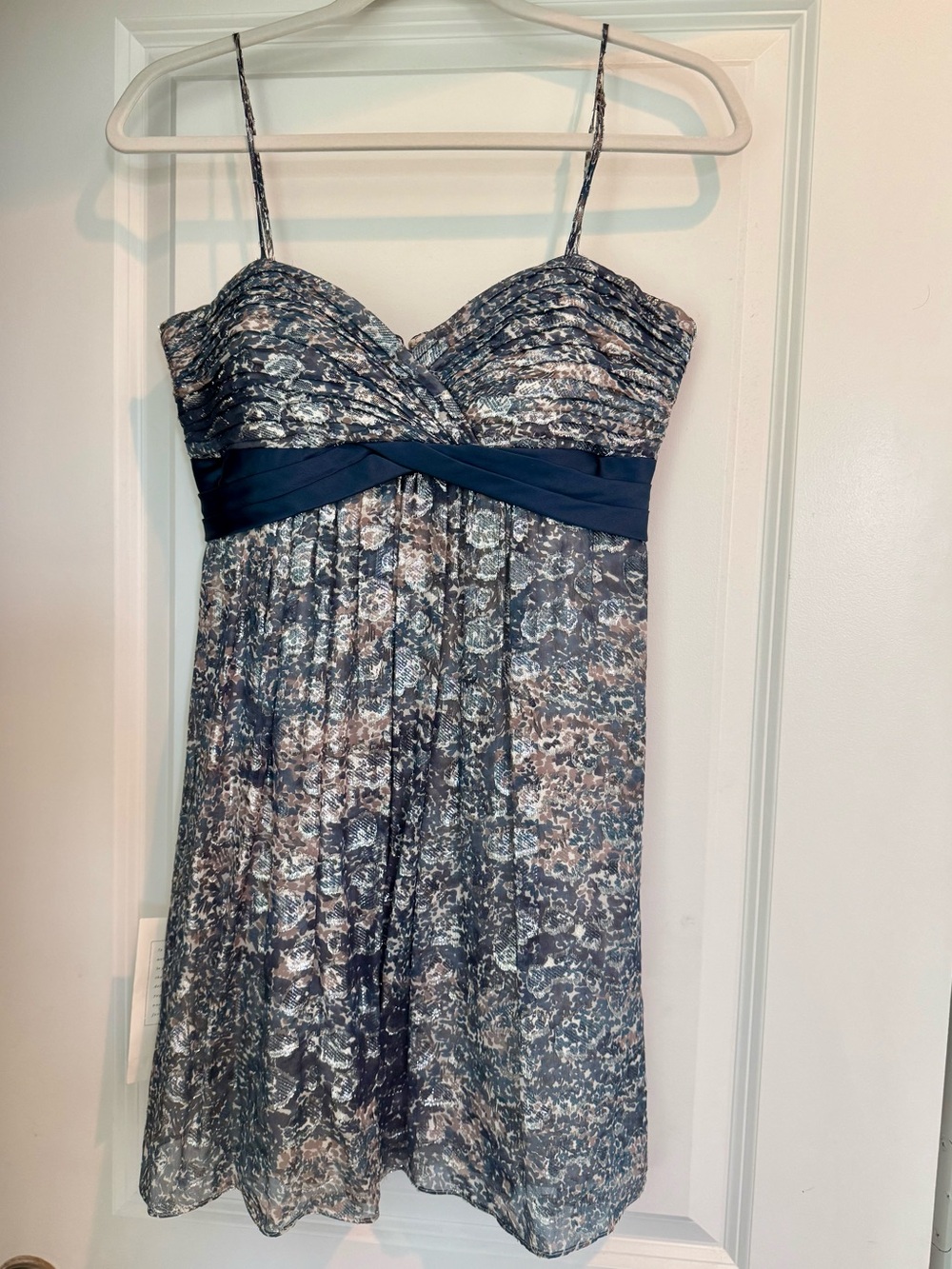 BCBGMaxAzria SILK Mini Dress in Navy, Blush and Silver